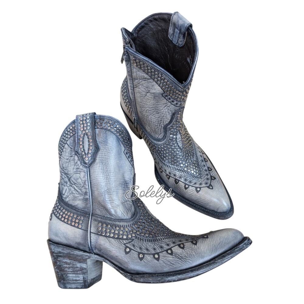 Old Gringo RARE Gunmetal Nailhead Studded Leather Distressed Cowboy Boot 9.5B